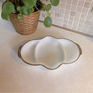 Vintage‎ Fire King Divided gold rimmed milk glass dish